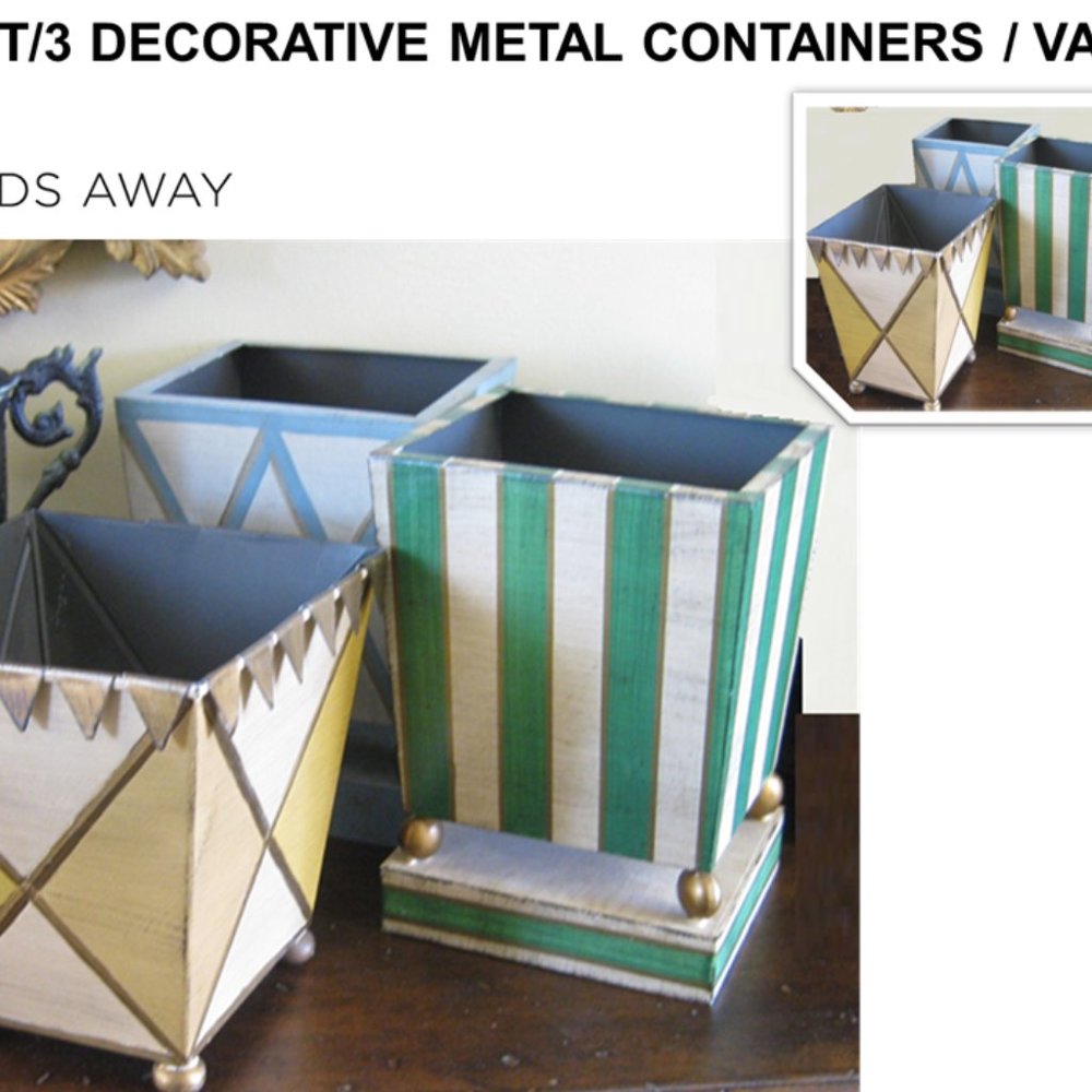 3 Decorative Metal Containers - Mfg Worlds Away